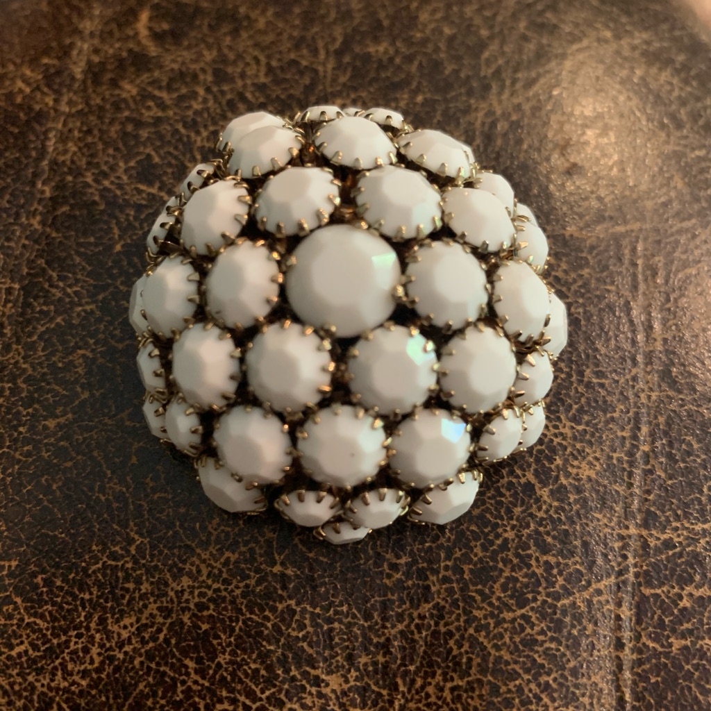 Vintage Signed Weiss Dome Brooch White Jewels Hot 100$